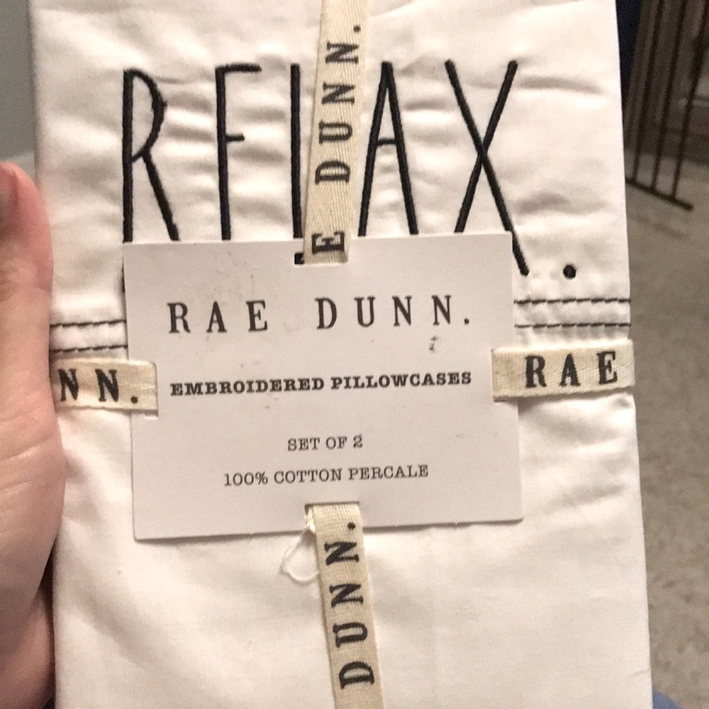 RAE DUNN RELAX EMBROIDERED STANDARD PILLOWCASES COTTON PERCALE